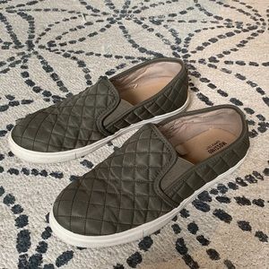 Olive pleated slip on shoes